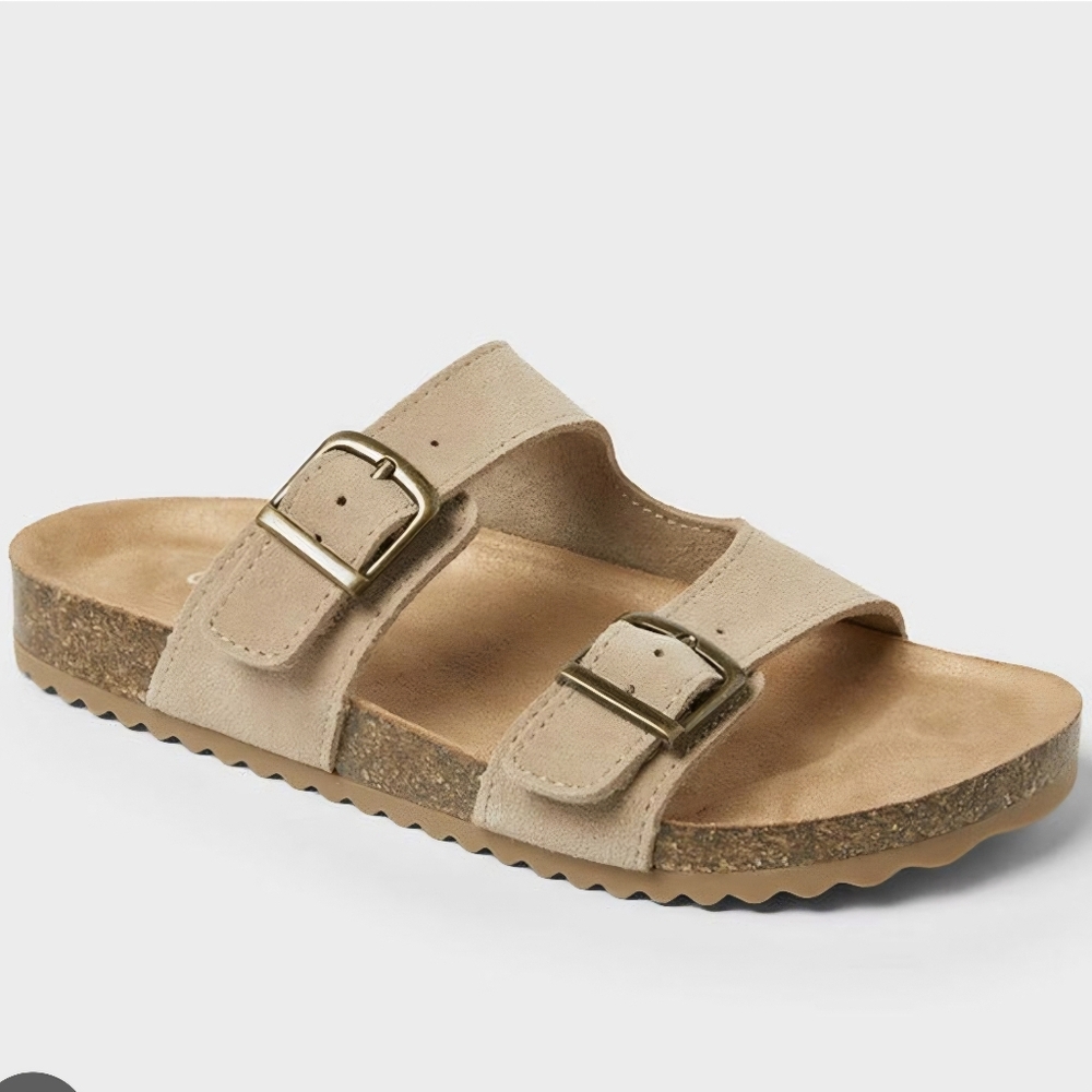 Cat & Jack Kids Suede Leather Drew Footbed Sandals Size 5 - Taupe tan NWT
